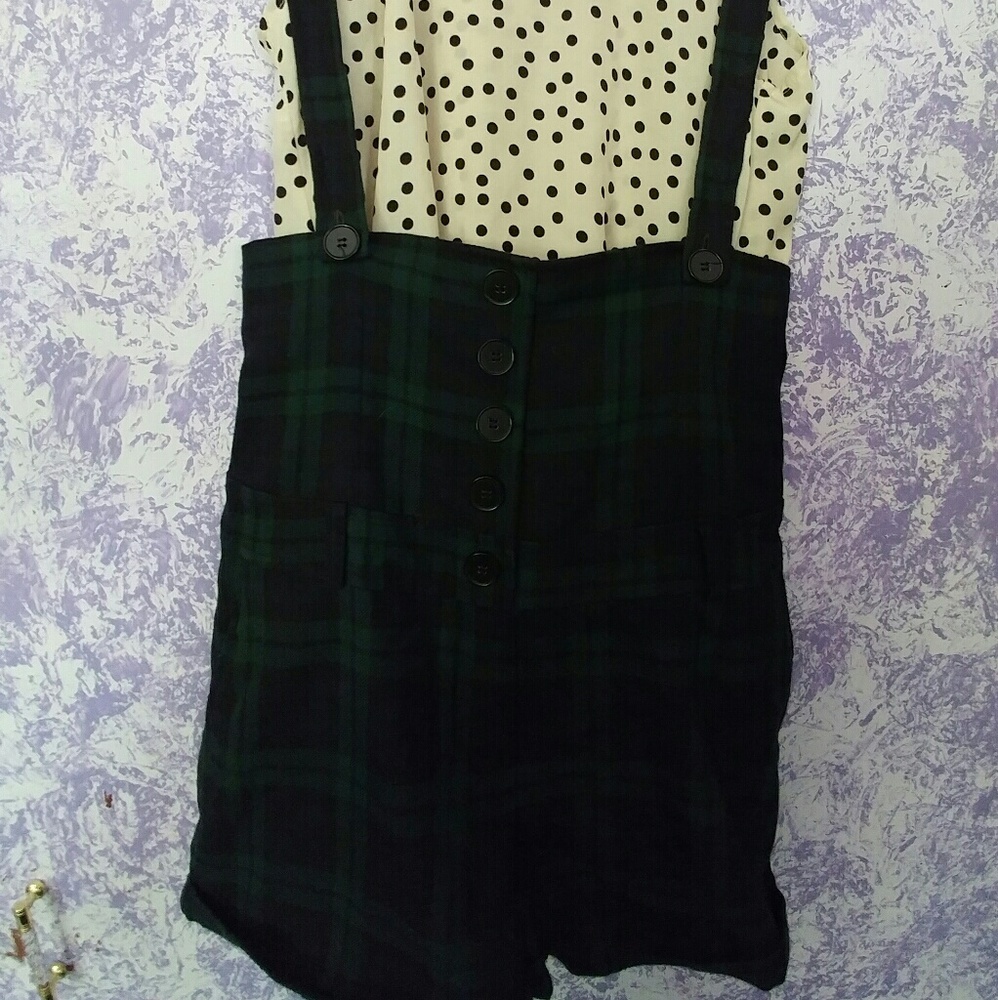 High Waisted Tartan Plaid Suspender Shorts